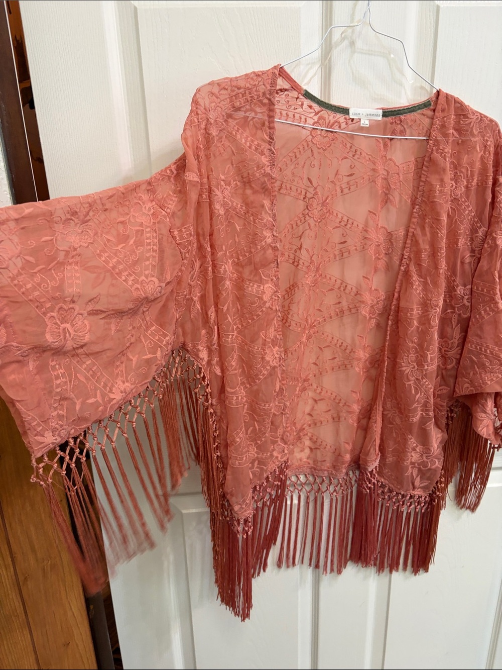 Embroidered Fringe Kimono Tunic in Dusty Rose